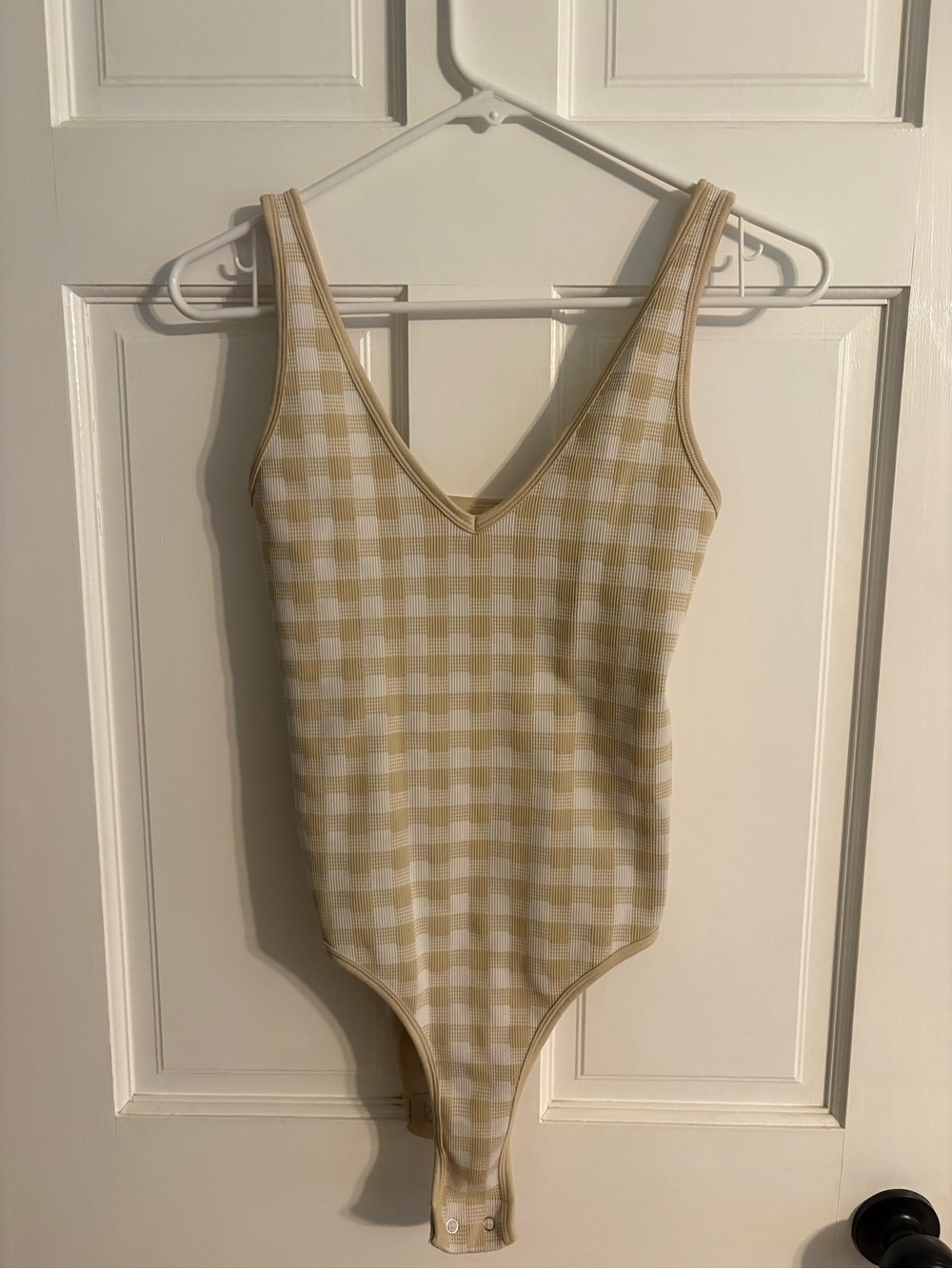 Women’s Cream Gingham V-Neck Bodysuit